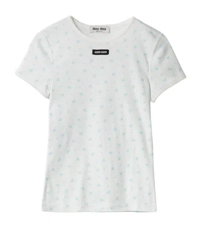 MIU MIU MIU MIU COTTON FLORAL LOGO T-SHIRT