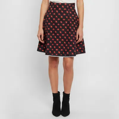 Pre-owned Miu Miu Cotton Floral Print Cotton Flared Mini Skirt S In Black