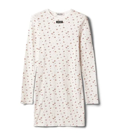 Miu Miu Cotton Floral Print Mini Dress In White