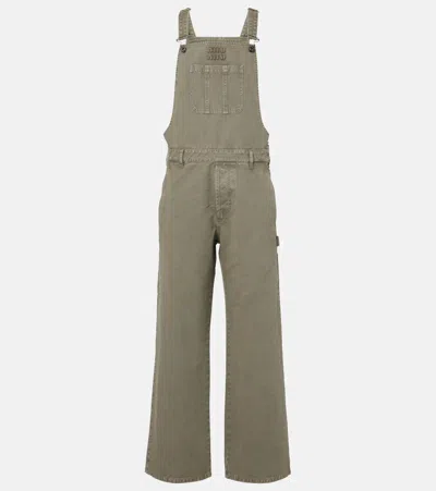 Miu Miu Cotton Gabardine Dungarees In Grey