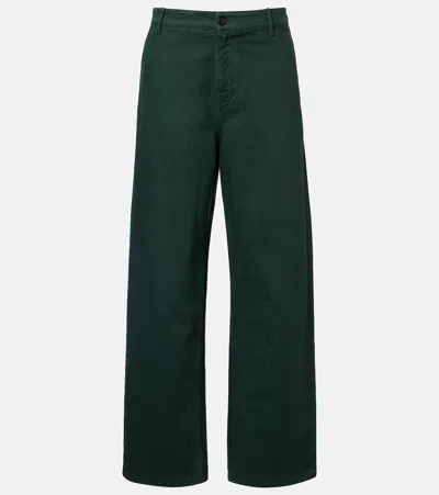 Miu Miu Cotton Gabardine Straight Pants In Green