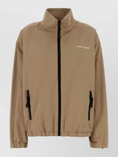 Miu Miu Cotton Gabardine Windbreaker In Brown