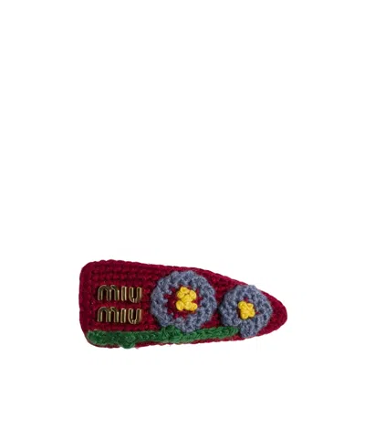 Miu Miu Cotton Hair Clip In Burgundy