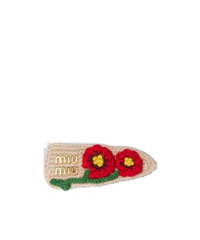 Miu Miu Cotton Hair Clip In Neutral