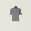 Miu Miu Cotton Half-zipper Sweater In Gray