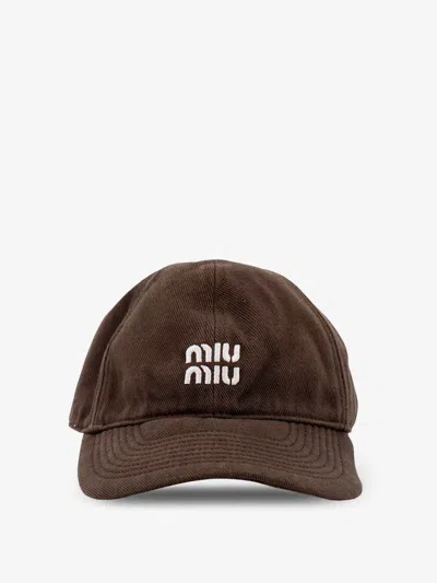 Miu Miu Cotton Hat In Brown