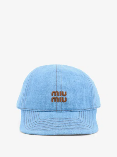 Miu Miu Cotton Hat With Embroidered Logo On The Front In Blue