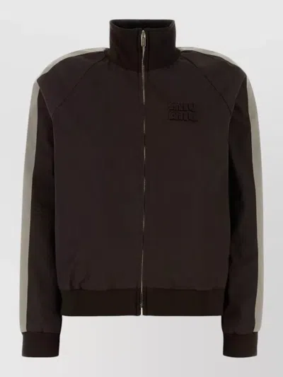 Miu Miu Cotton Jacket High Collar Long Sleeves In Black