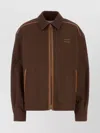 Miu Miu Cotton Jacket With Front Pockets And Contrast Piping In Brown