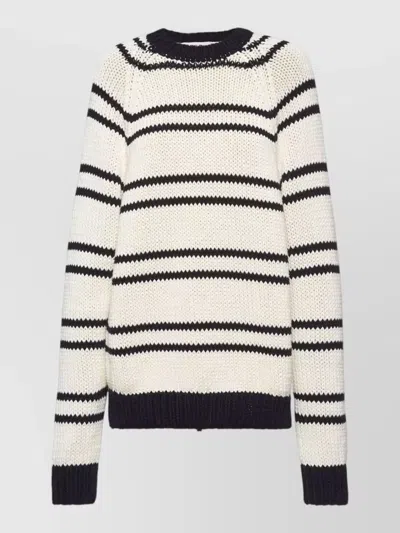 Miu Miu Cotton Jersey Crew Neck Striped Knit In White