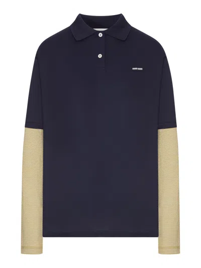 Miu Miu Cotton Jersey Layering Polo Shirt In Blue