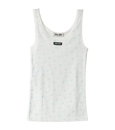 Miu Miu Cotton Jersey Ribbed Tank Top In White