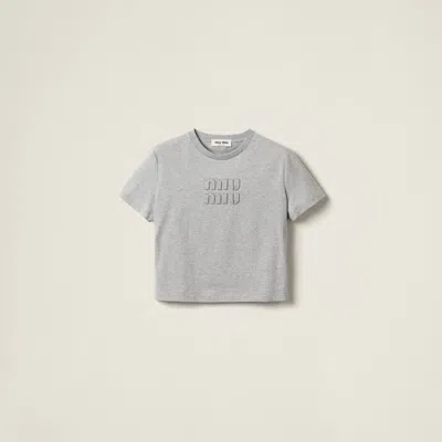Miu Miu Cotton Jersey T-shirt In Grey