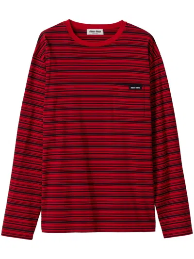 Miu Miu Cotton Jersey T-shirt In Red