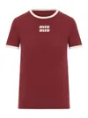 Miu Miu Cotton Jersey T-shirt With Embroidered Logo In Red