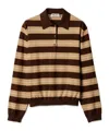 Miu Miu Striped Cotton Knit Long-sleeve Polo In Brown