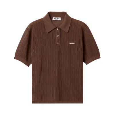 Pre-owned Miu Miu Cotton Knit Polo Shirt 'cocoa Brown' | Women's Size 40