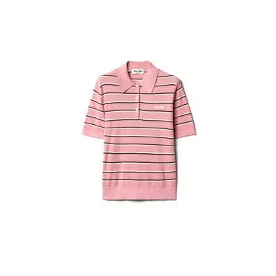 Miu Miu Cotton Knit Polo Shirt In Pink