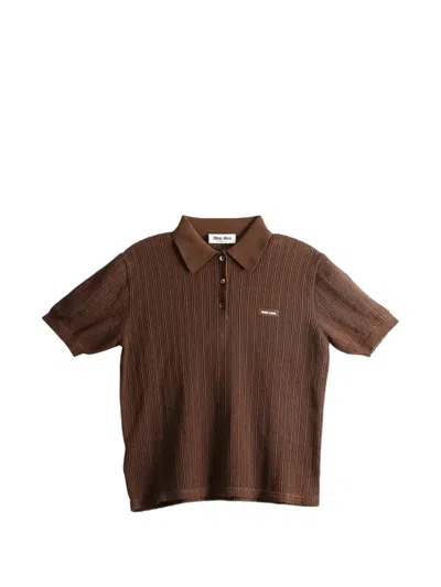 Miu Miu Cotton Knit Polo Shirt Wmns "cocoa Brown" In Animal Print