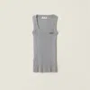 Miu Miu Scoop-neck Rib Knit Cotton Tank Top In Gray