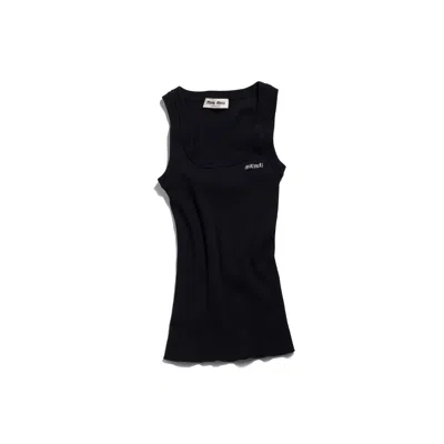 Miu Miu Cotton Knit Tank Top In Black