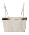 Miu Miu Cropped Textured Knit Top With Contrasting Stripes In White
