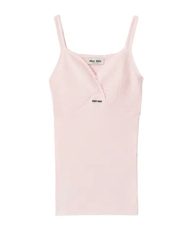 Miu Miu Cotton Knit Top In Pink