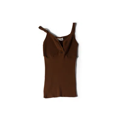 Miu Miu Cotton Knit Top In Brown