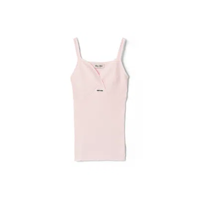 Miu Miu Cotton Knit Top In Pink