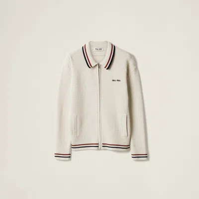 MIU MIU COTTON KNIT ZIPPER CARDIGAN