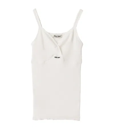Miu Miu Cotton Knitted Logo Tank Top In White