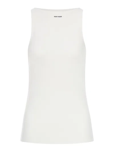 Miu Miu Cotton Knitted Tank Top In White