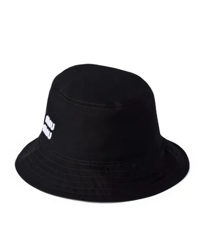 Miu Miu Cotton Logo Bucket Hat In Black