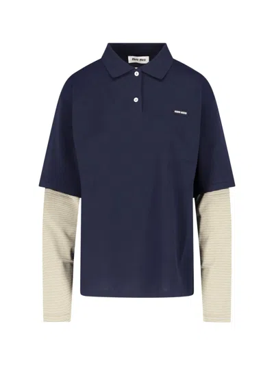 Miu Miu Cotton Logo Polo In Blue