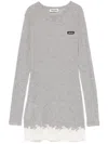 Miu Miu Ribbed Knit Jersey Dress In Grey