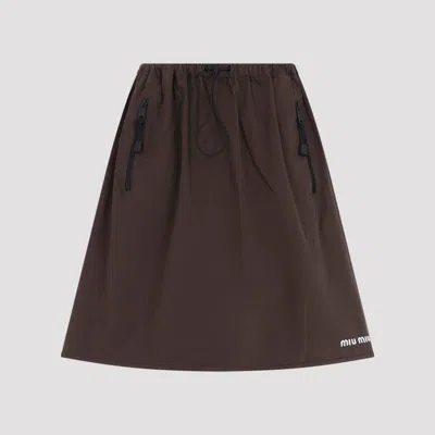 Miu Miu Cotton Mini Skirt In Brown