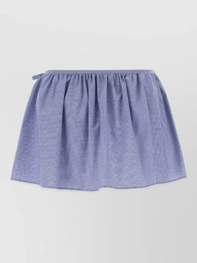 Miu Miu Cotton Mini Skirt Embroidered Gathered Waistband Bow In Gray