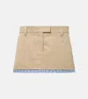 Miu Miu Cotton Skirt With Check Insert On The Bottom In Beige