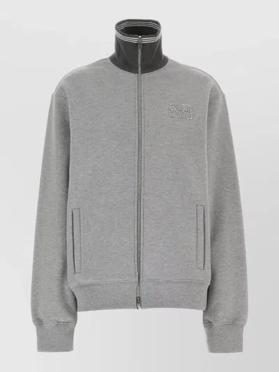 Miu Miu Cotton Oversize Sweatshirt High Collar Ribbed In Gray