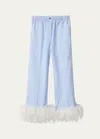 MIU MIU COTTON PINSTRIPE FEATHER-TRIM PANTS