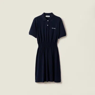 Miu Miu Cinched Waist Short-sleeve Polo Shirtdress In Blue
