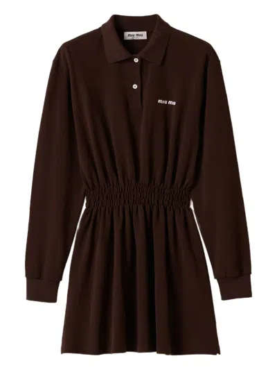 Miu Miu Cotton Piqué Mini-dress In Brown