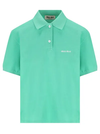 Miu Miu Green Piquet Polo Shirt In Multi