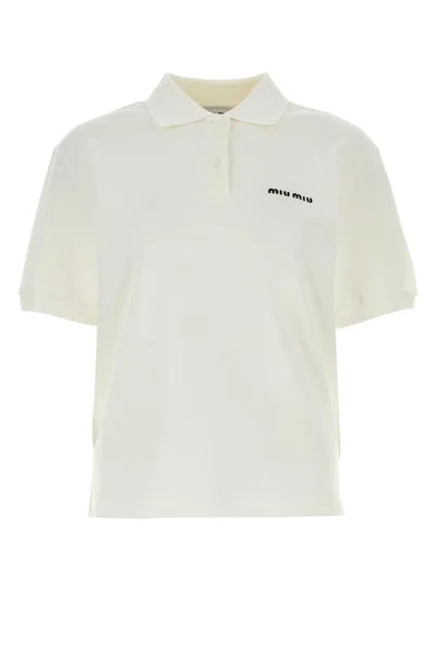 Miu Miu Cotton Piqué Polo Shirt In White