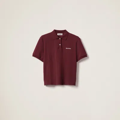 Miu Miu Cotton Piqué Polo Shirt In Amaranth Red/maize Yellow