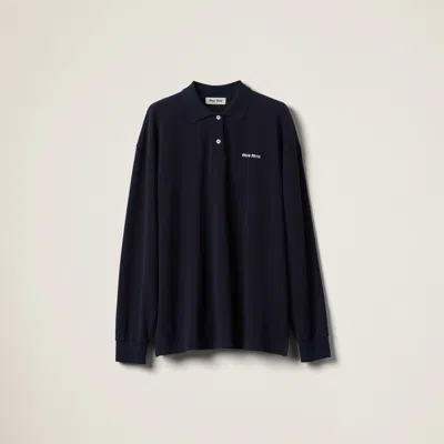 Miu Miu Cotton Piqué Polo Shirt In Navy