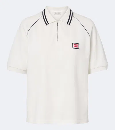 Miu Miu Cotton Piqué Polo Shirt In White
