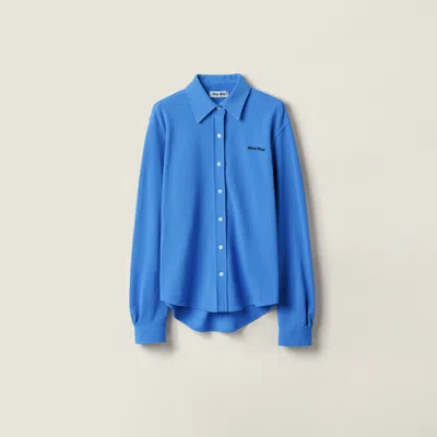 Miu Miu Button-detailed Cotton-poplin Shirt In Blue