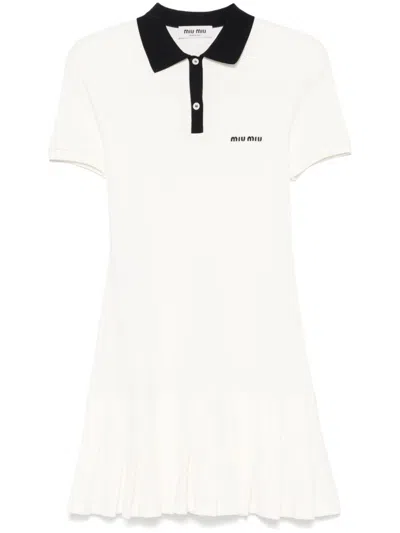 Miu Miu Cotton Piquet Dress In White