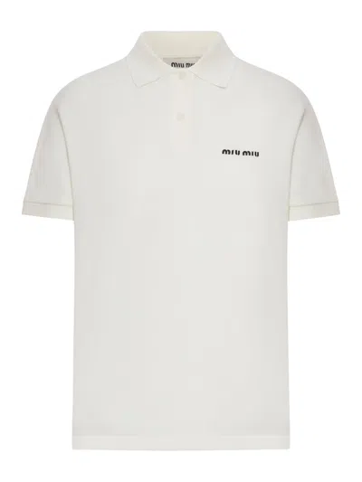 Miu Miu Cotton Piquet Polo Shirt In White